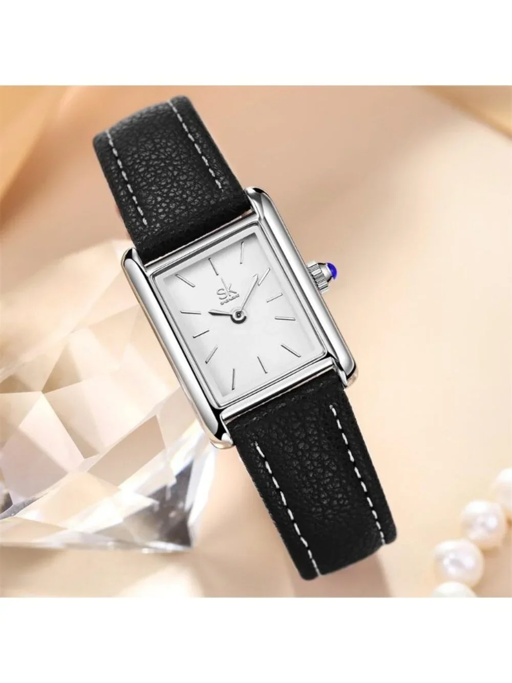 Women's Black Minimalist Vintage Square Leather Strap Vintage Classic Watches
